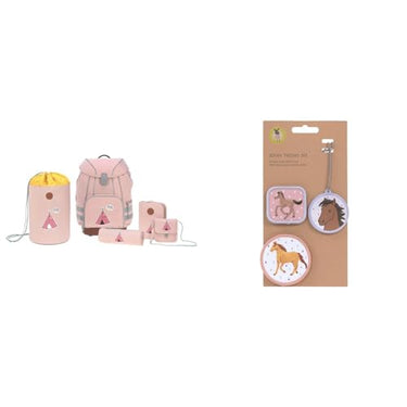 LÄSSIG Schulranzen Set mit Sporttasche, Federmäppchen & Anhänger und Patches Set (3 Stk.) mit Druckknopf/School Patches Set Horse im Sale